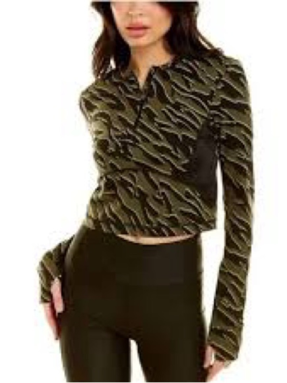 Sweaty Betty Power Half Zip Crop Top Green Animal Print XS